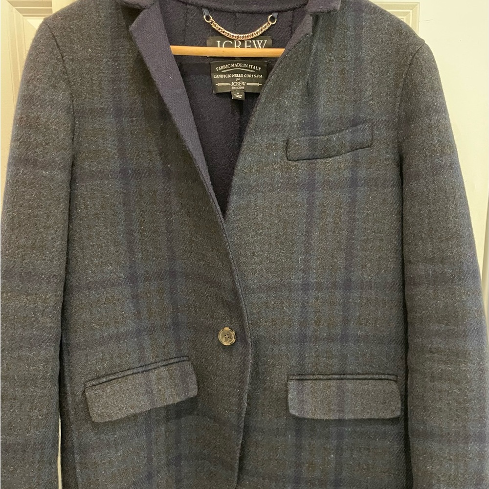 J. Crew Women’s Wool-Blend Navy, Black and Gray Plaid Blazer